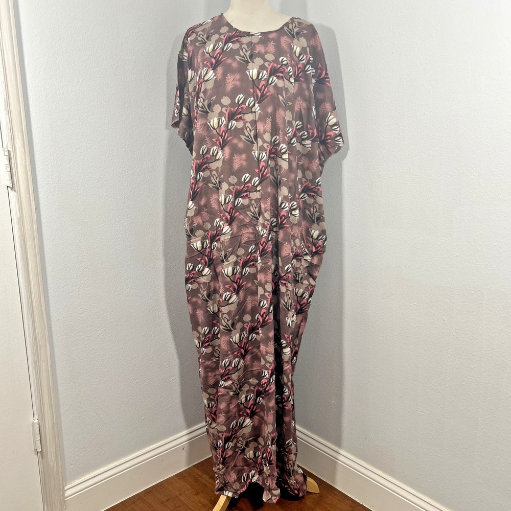 Handmade Kaftan Maxi Dress Womens OS Floral Rayon Caftan‎ Kimono Boho Beachy